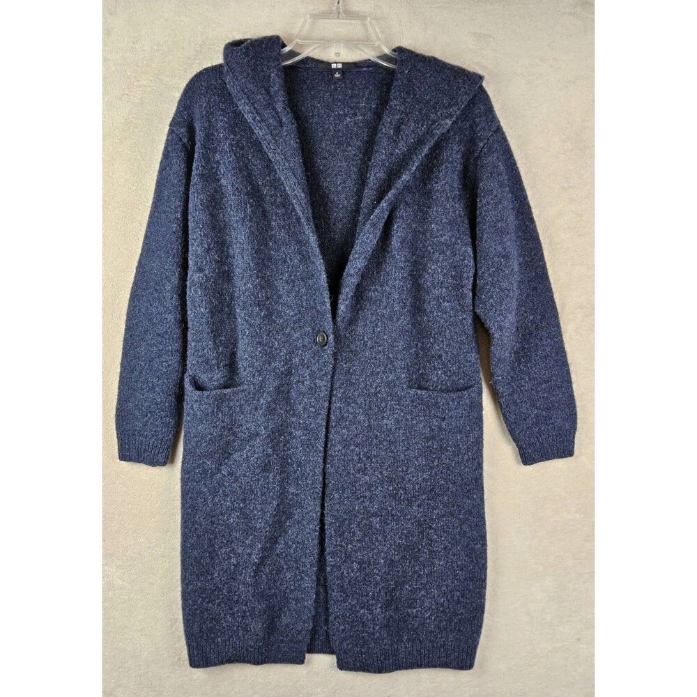 Uniqlo Women's Hooded Wool Blend One Button Long Cardigan Sweater Size S